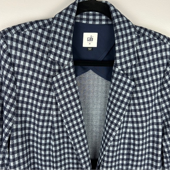 Cabi Checkup Gingham Longline Gold Button Blazer Jacket Medium Navy - Picture 4 of 14